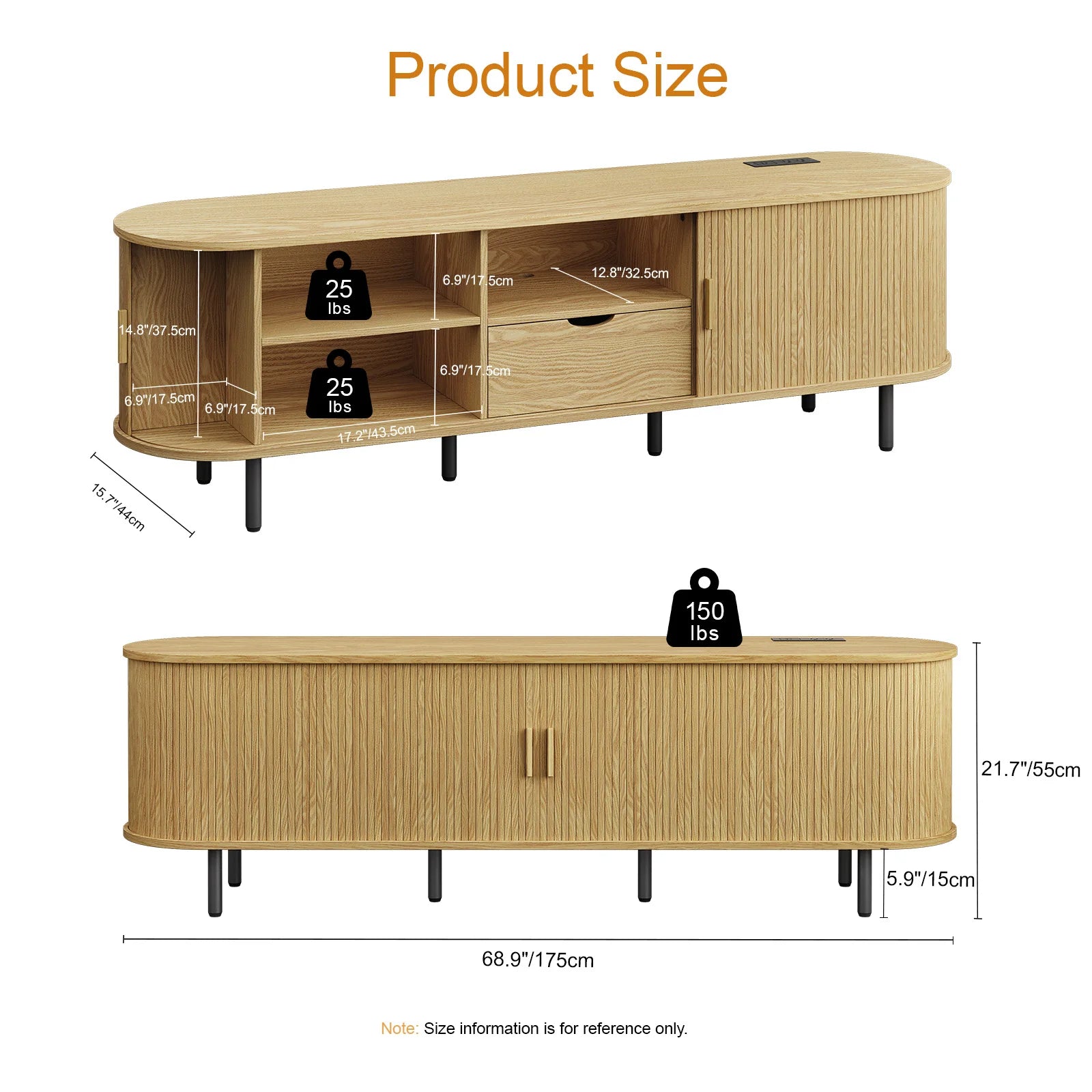 69" TV Entertainment Center w/ Power Outlet,