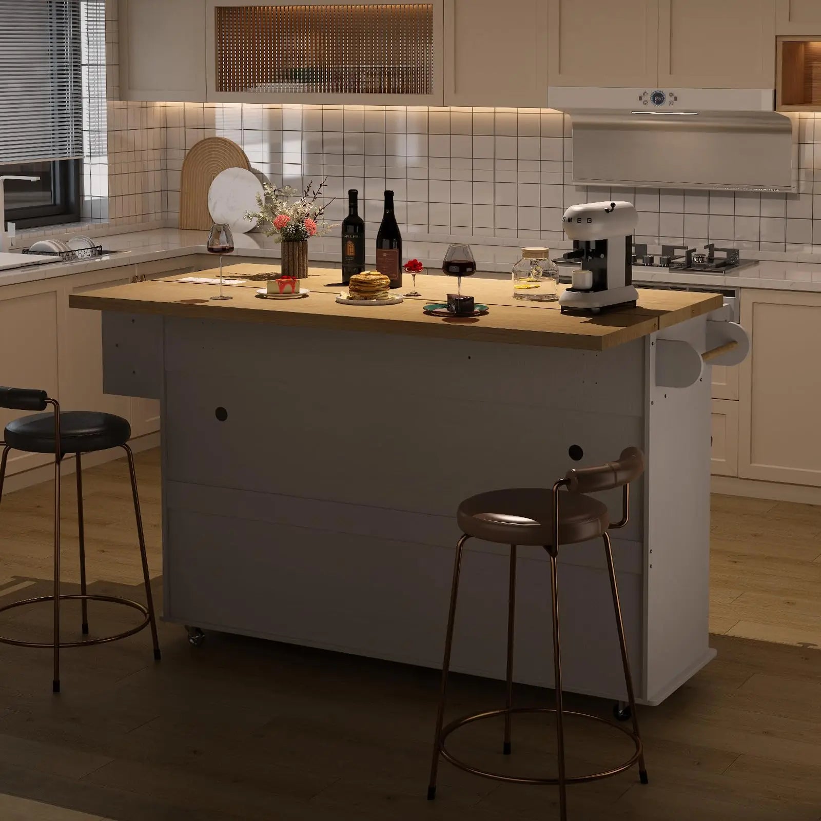 Mobile Kitchen Island/bar with Drop Table