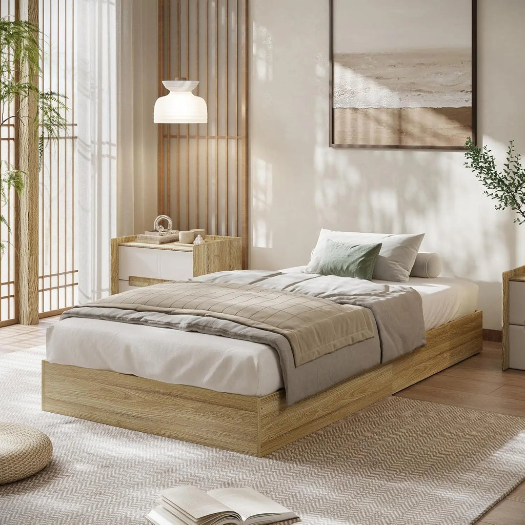 Twin Size Modern Sturdy Wood Platform Bed Frame Strong Wooden Slats, Space-Saving No Box Spring Needed, Easy Assembly
