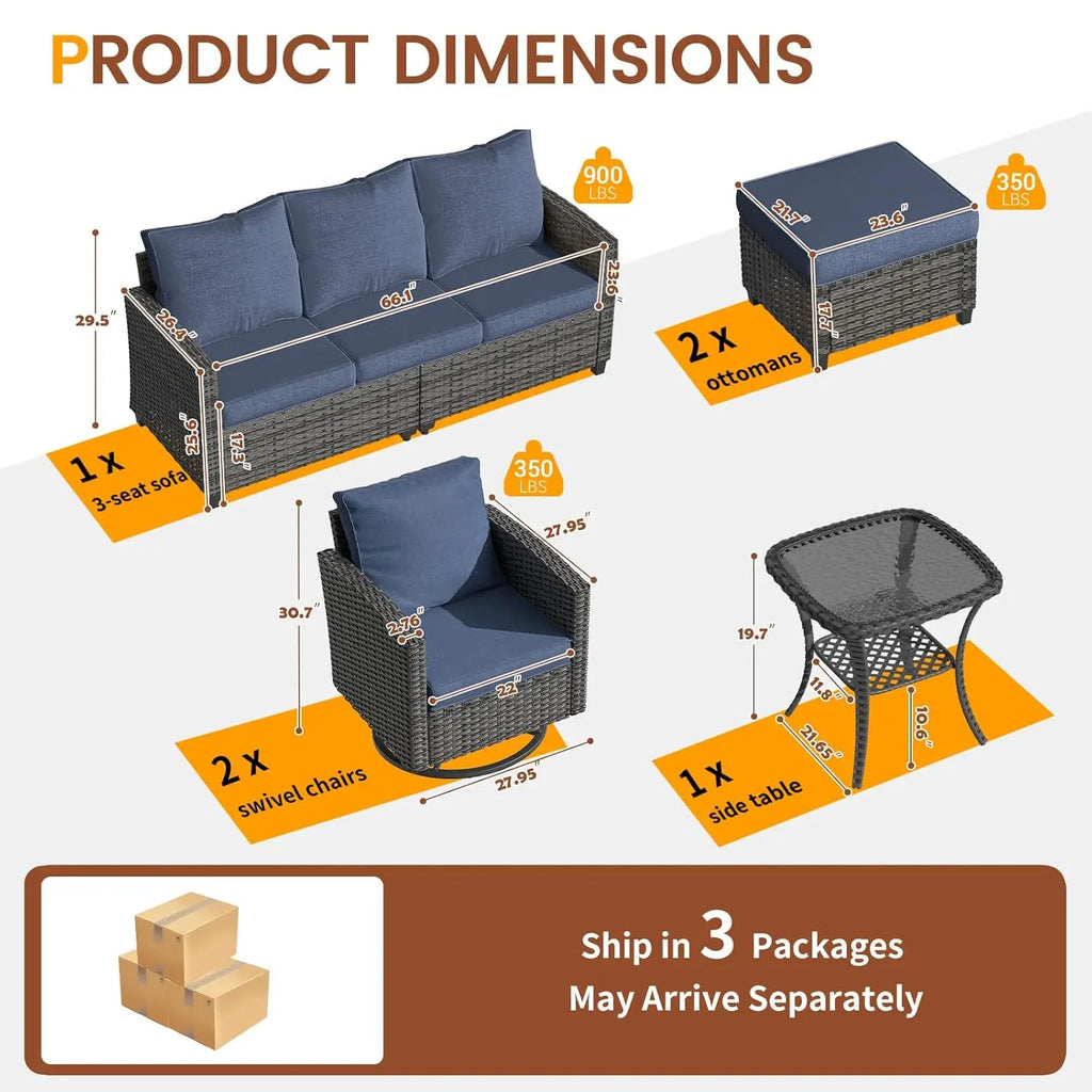 6pc Gray PE Rattan Sectional Sofa Set