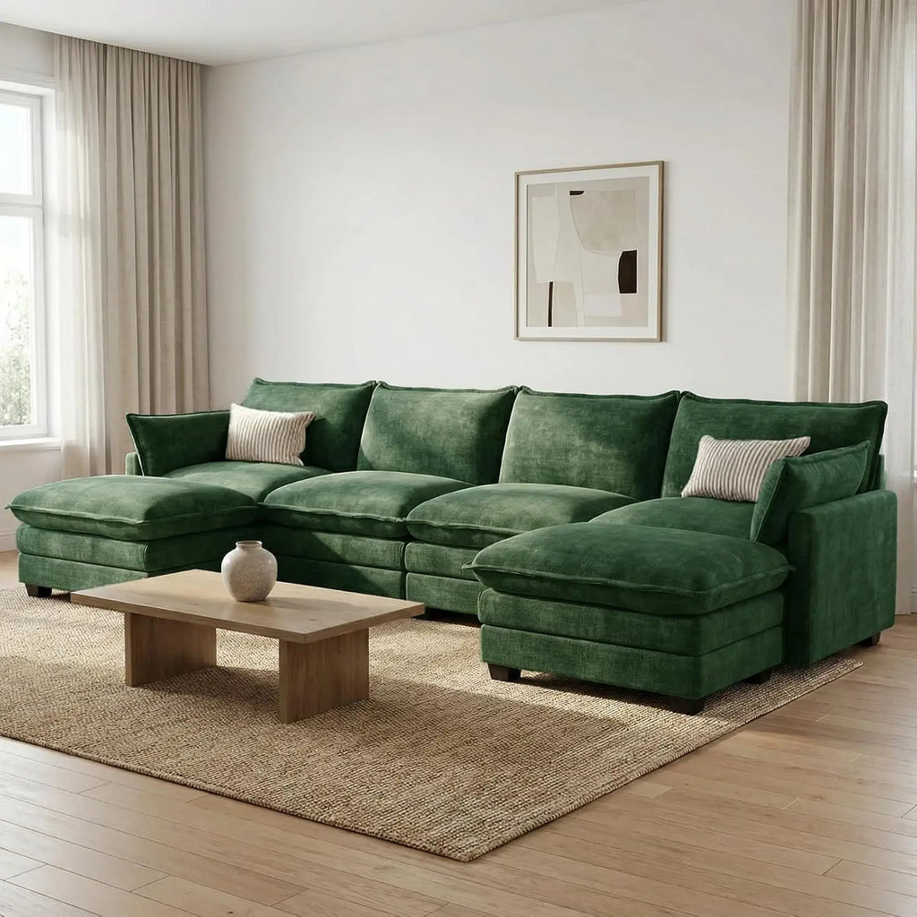 Sectional Sofa Chenille With Ottoman Pillows