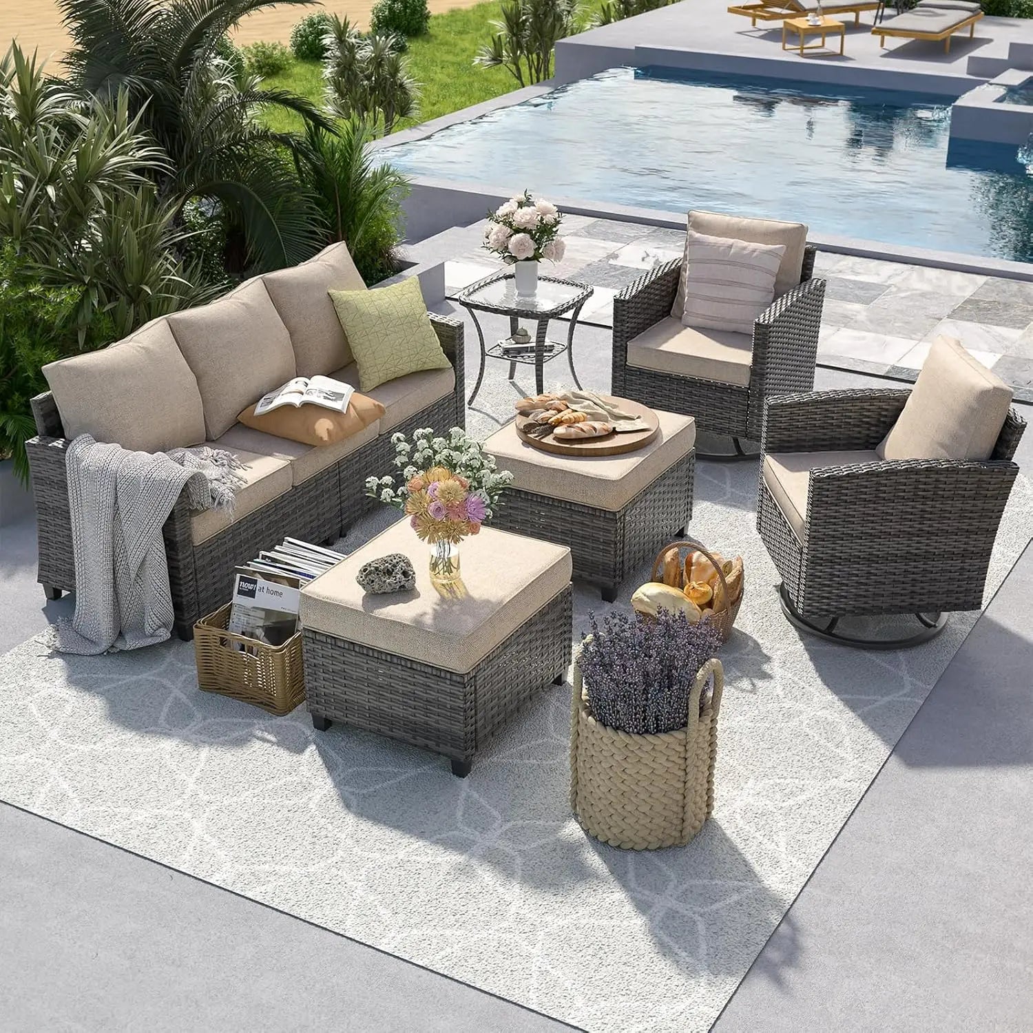 6pc Gray PE Rattan Sectional Sofa Set