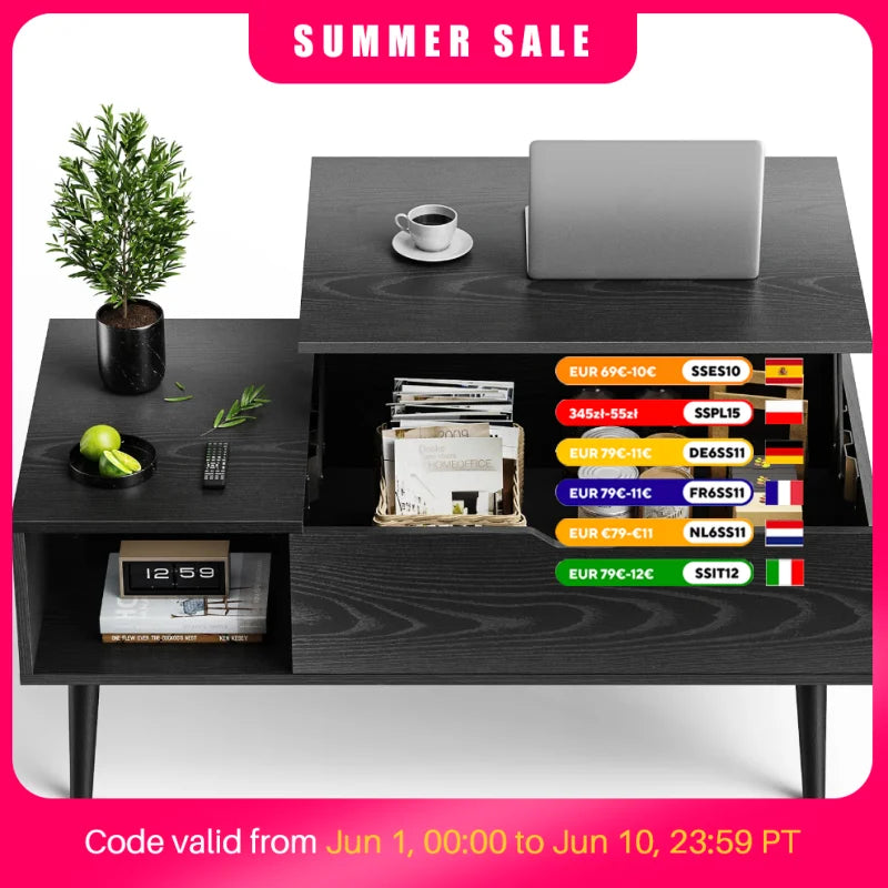 Lift Top Coffee Table with Adjustable Shelf