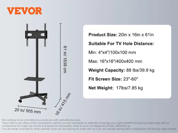 Mobile TV Stand  with Adjustable Height