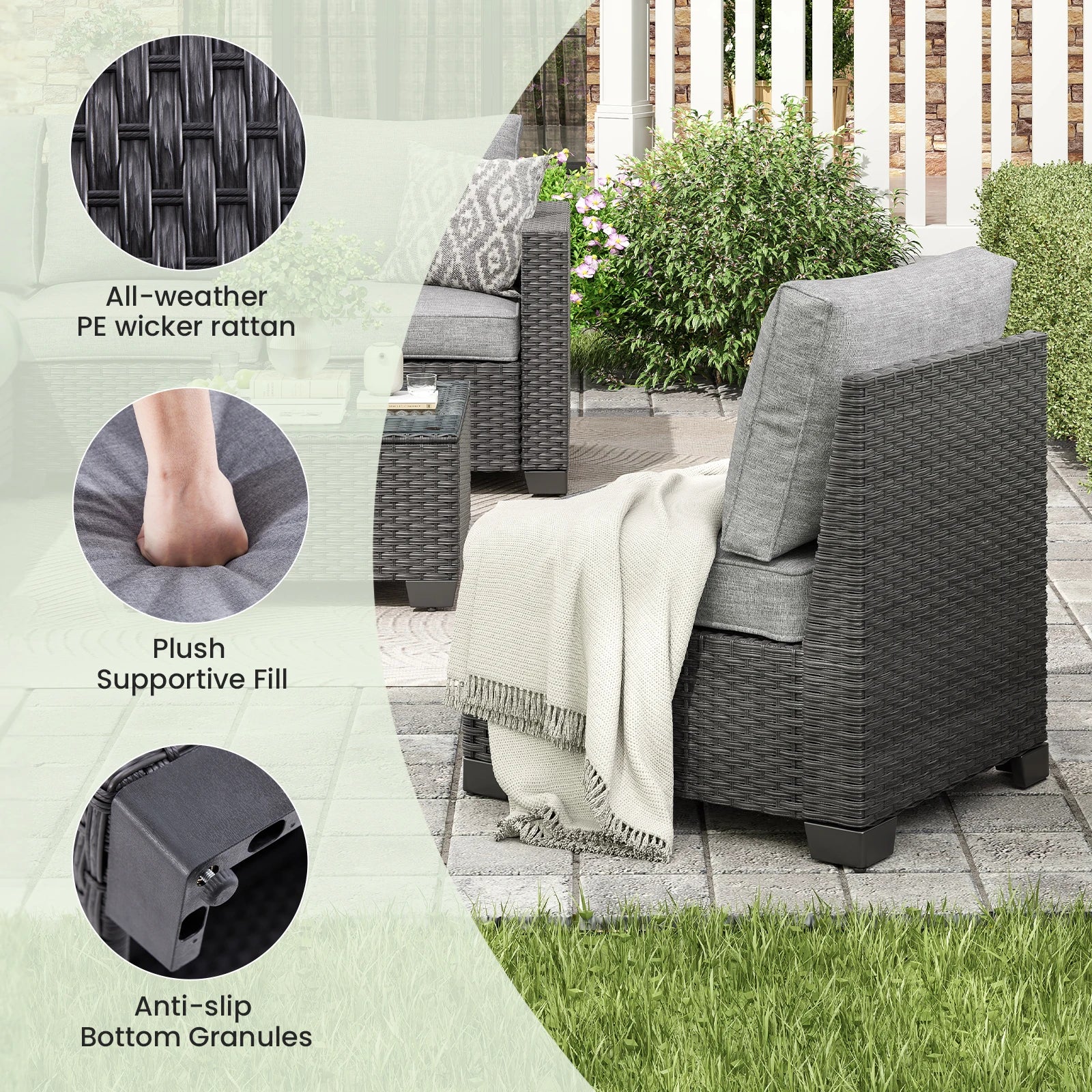 Outdoor Patio Sectional Set Water/Oil/Stain-Resistant Fabric