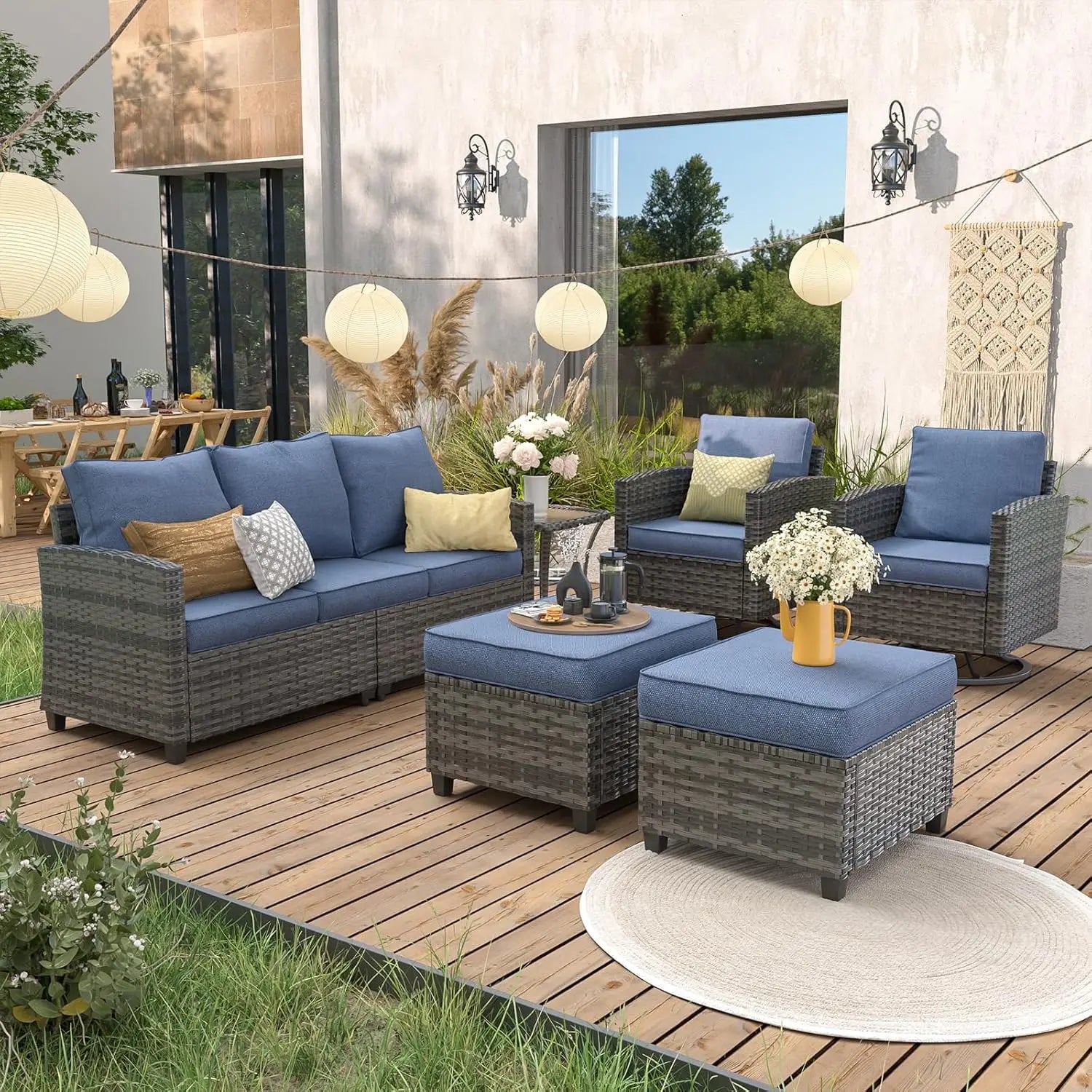 6pc Gray PE Rattan Sectional Sofa Set