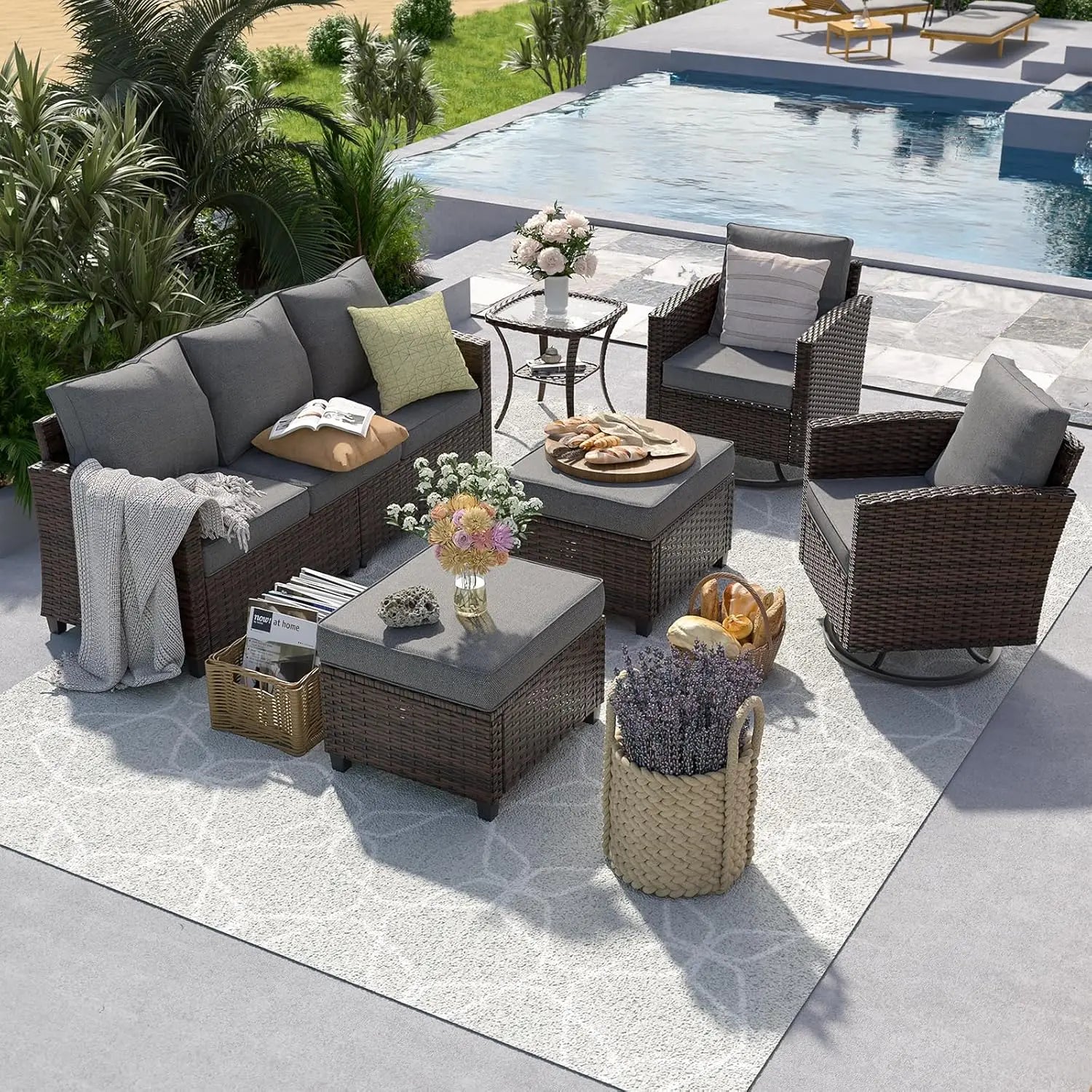 6pc Gray PE Rattan Sectional Sofa Set