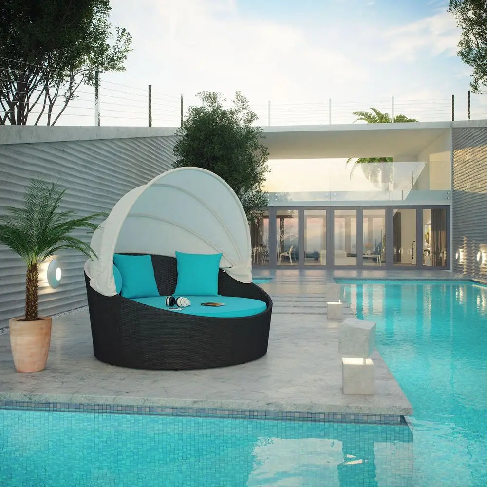 Wicker Rattan Canopy Daybed