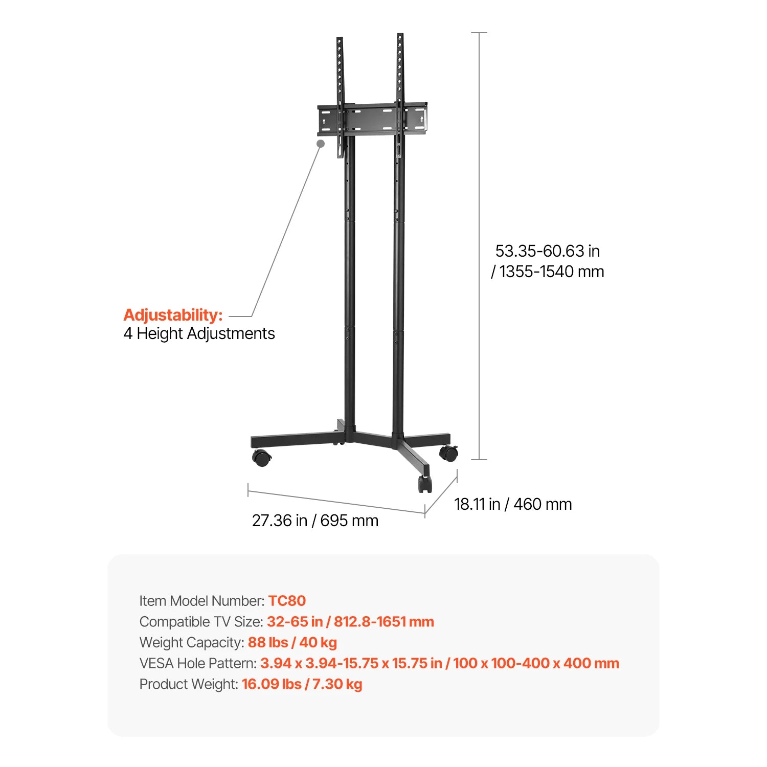 Mobile TV Stand with Wheels