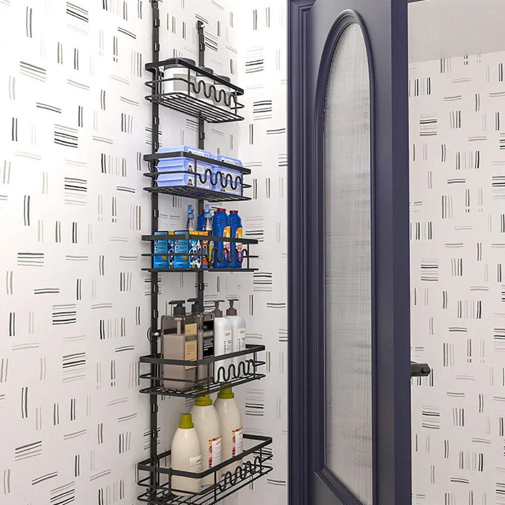 Over the Door Pantry Organizer Multi-Layer Storage Shelves Metal Hanging Spice Rack for Kitchen & Bathroom Door