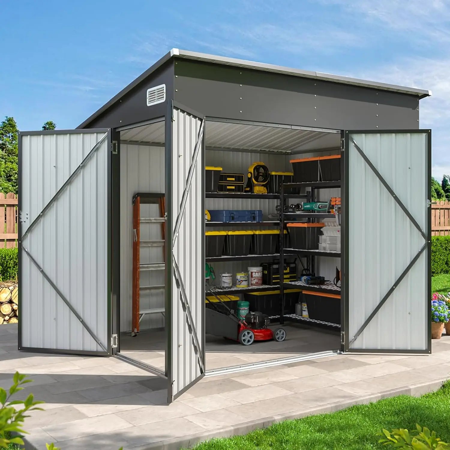 Triple Door Outdoor Metal Storage Shed