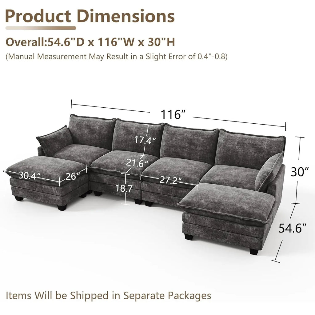 Sectional Sofa Chenille With Ottoman Pillows