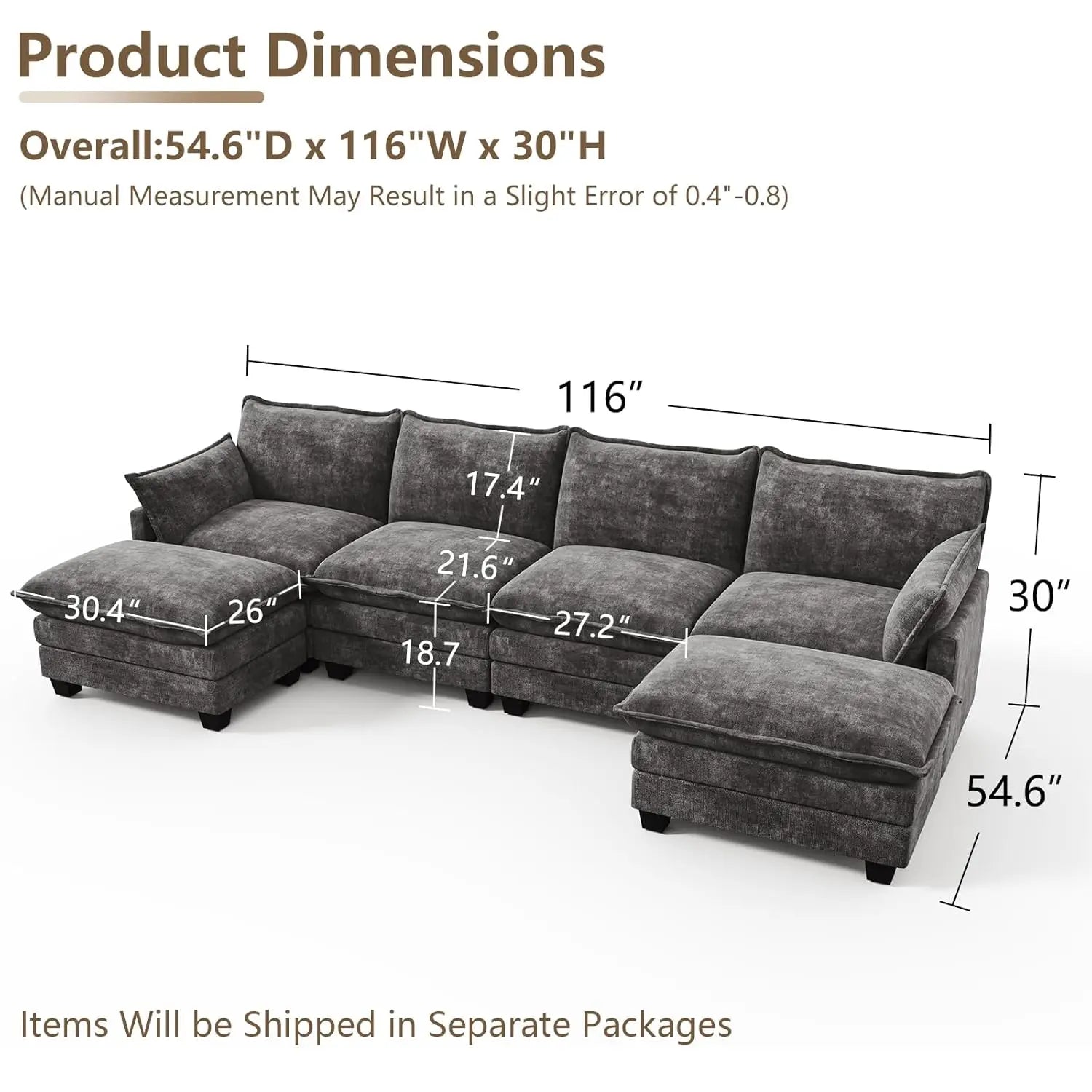 Sectional Sofa Chenille With Ottoman Pillows