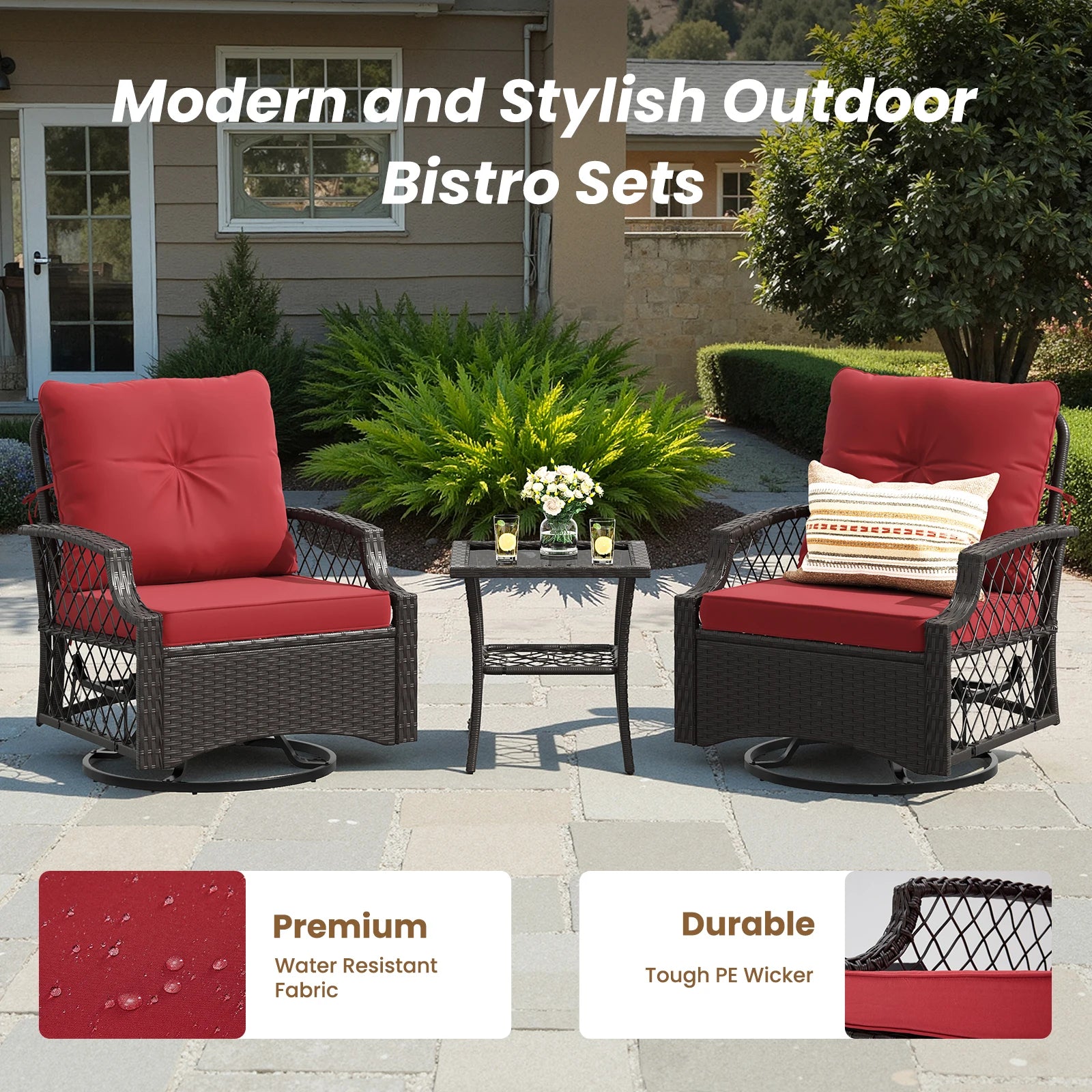 3-Piece Wicker Swivel Patio Set Glider Chairs