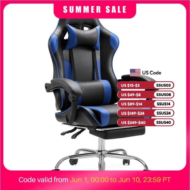 Gaming Chair Adjustable Swivel PU Leather