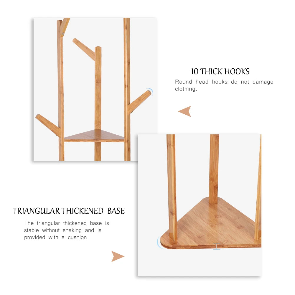 Wooden Coat and Hat Hanger  10 Hooks