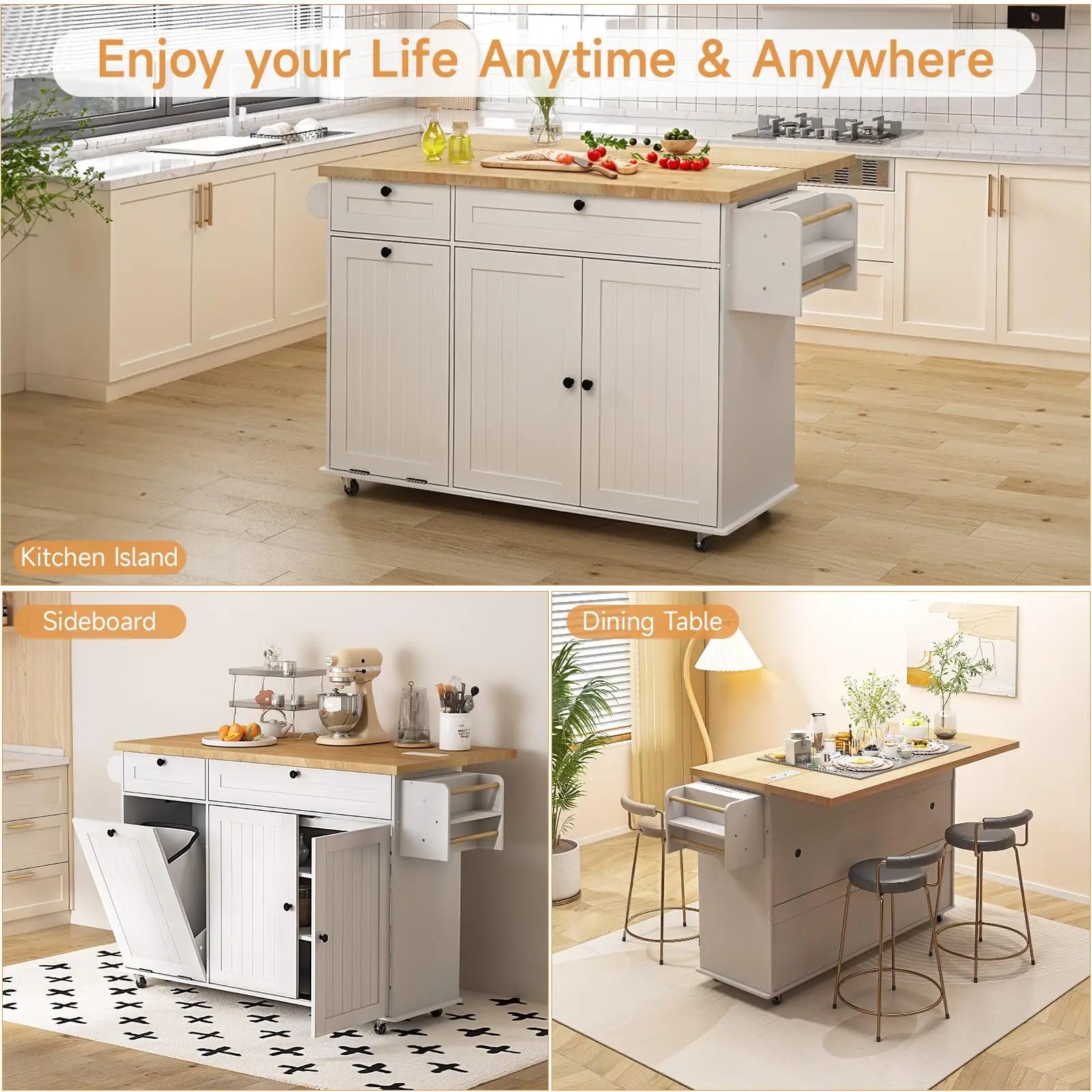 Mobile Kitchen Island/bar with Drop Table