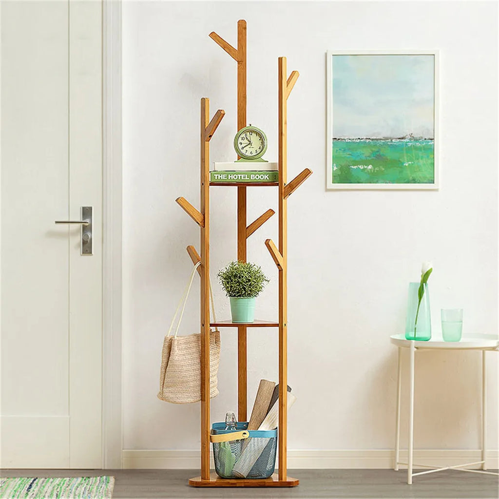 Wooden Coat and Hat Hanger  10 Hooks