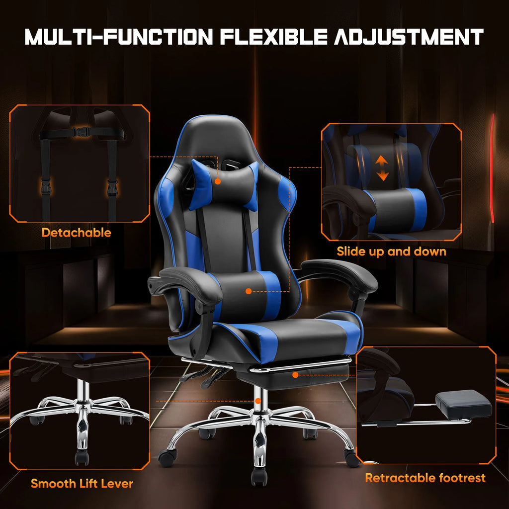 Gaming Chair Adjustable Swivel PU Leather