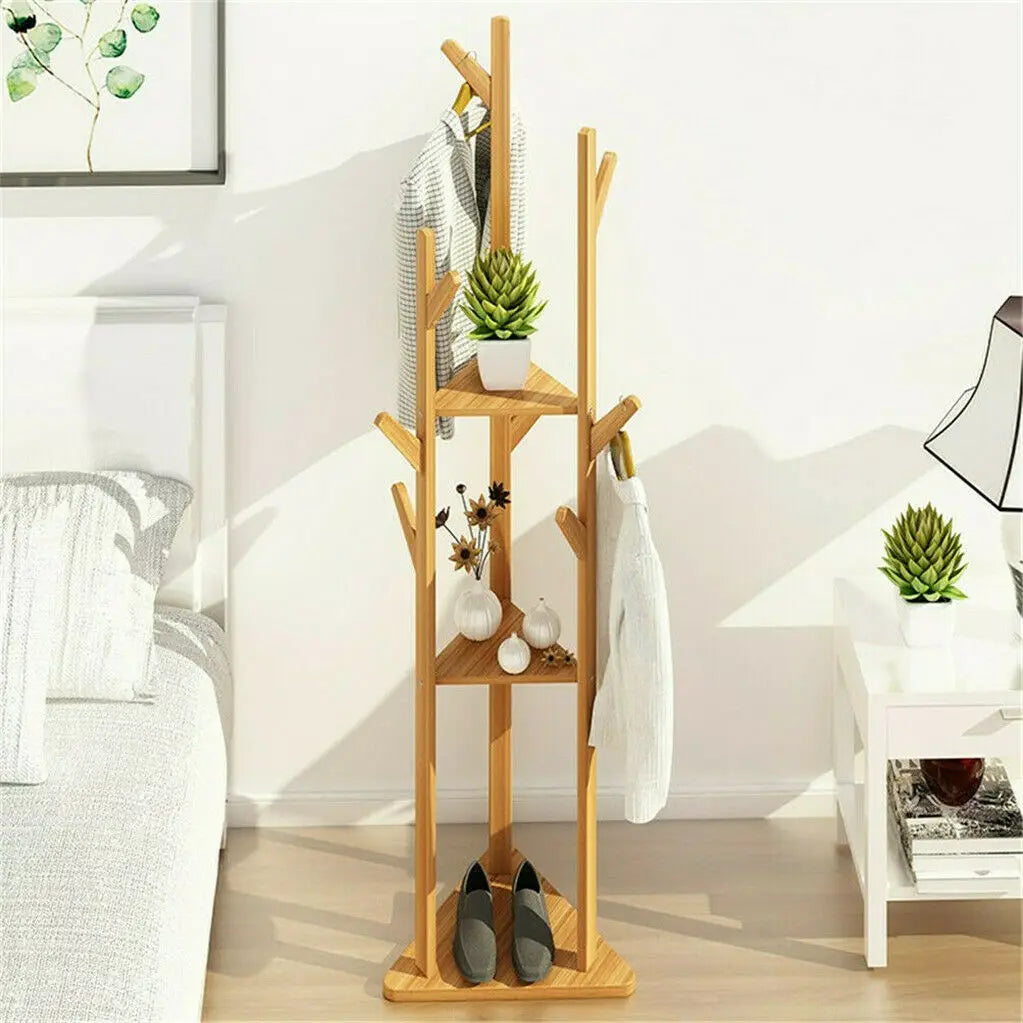 Wooden Coat and Hat Hanger  10 Hooks
