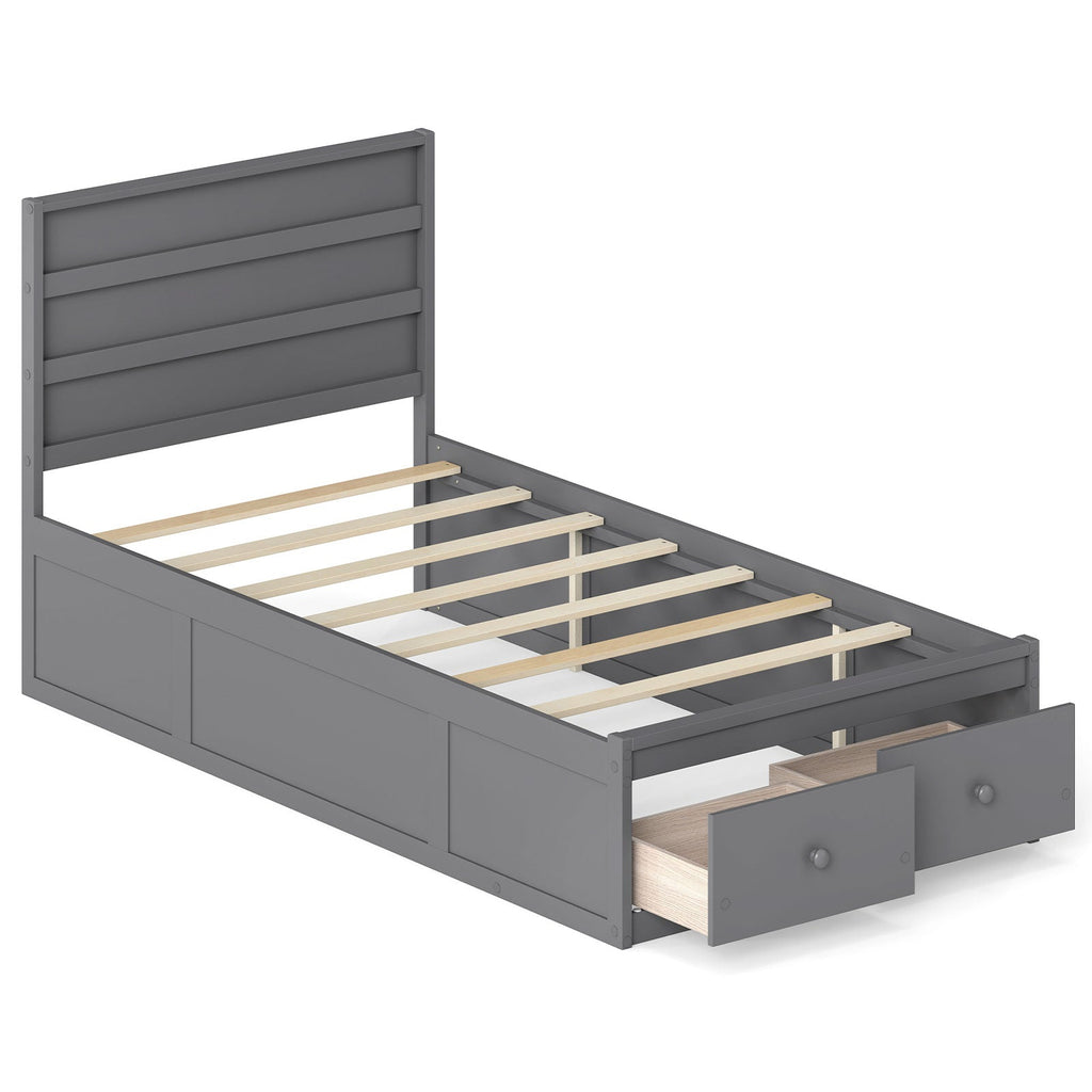 Twin Size Bed Frame with Storage Drawers and Headboard