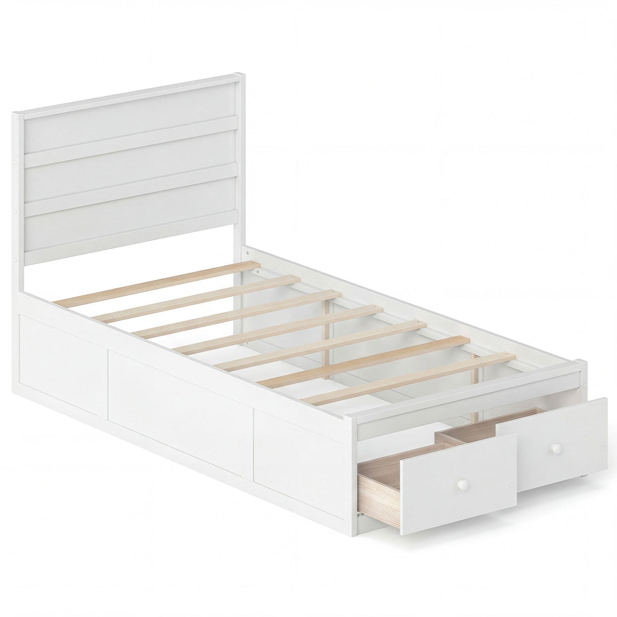 Twin Size Bed Frame with Storage Drawers and Headboard