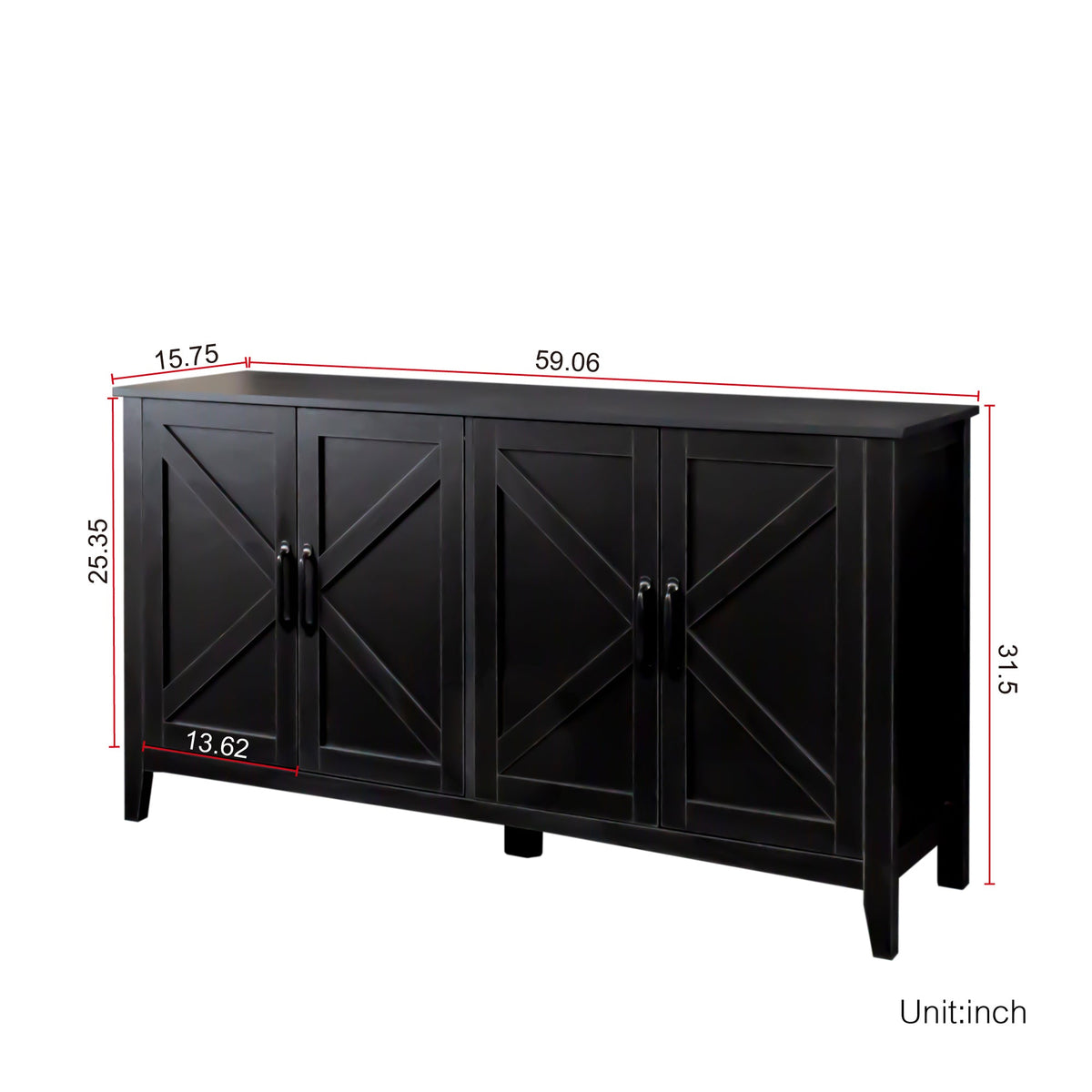Cabinet With 4 Doors and 4 Open Shelves Freestanding Sideboard