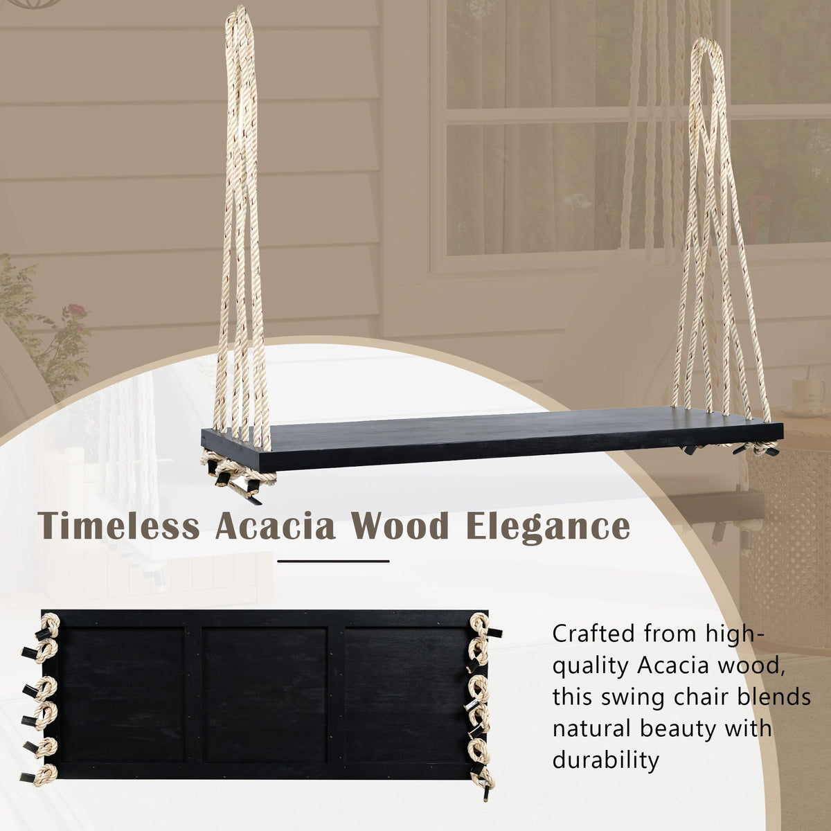 Patio Wooden Swing Chair Hanging Porch Swing Bench