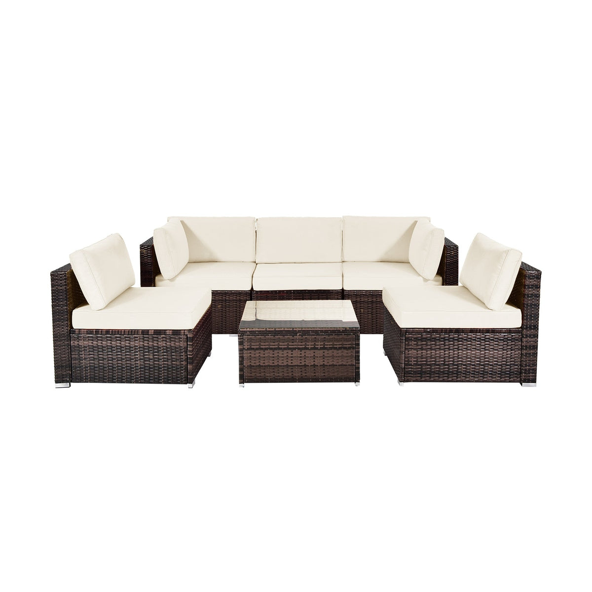 6 Pieces Patio Rattan Furniture Set with Cushions